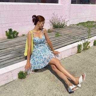 Tie-shoulder Floral Corset Dress