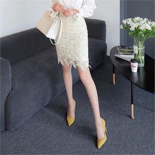 High-waist Lace-overlay Pencil Skirt