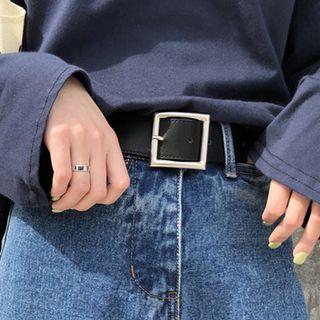 Square Buckle Faux Leather Belt Black - One Size