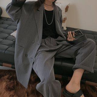 Double-breasted Striped Blazer / Harem Dress Pants
