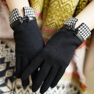 Houndstooth Panel Bow-accent Gloves