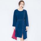Asymmetric-button Shirt Dress With Sash
