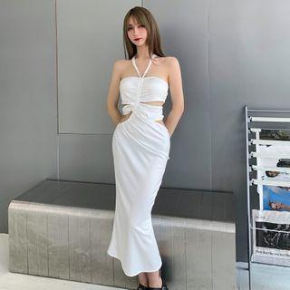 Halter-neck Cut-out Maxi Sheath Dress