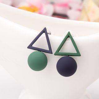Ball Ear Stud 1 Pair - Dark Green & Navy Blue - One Size