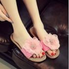 Linen Flower Slide Sandals