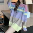 Bear Applique Color Panel Sweater