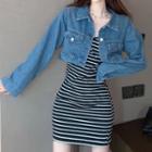 Denim Crop Jacket / Striped Sleeveless Dress