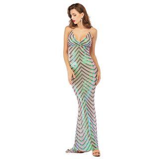 Open Back Sequined Spaghetti Strap Sheath Dress