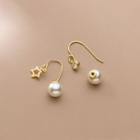 Faux Pearl Star Sterling Silver Dangle Earring 1 Pair - S925 Silver - Gold - One Size