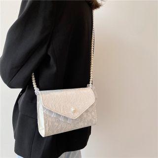 Floral Embroidered Flap Crossbody Bag White - One Size