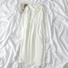 Long Sleeve Lace-up Collar Chiffon Dress White - One Size