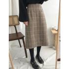 A-line Wool Blend Plaid Midi Skirt