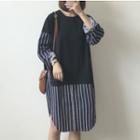 Striped Panel Pullover Dress Black - One Size