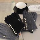 Faux-pearl Fleece-lined Gloves