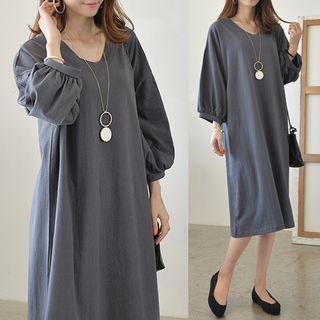 V-neck Puff-sleeve Pullover Dress