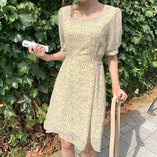 Square-neck Floral Flare Dress