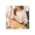 Square-neck Laced Puff-sleeve Top