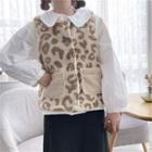 Leopard Print Button Vest Leopard - One Size