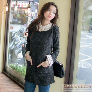 Lace-collar Knit Long Top