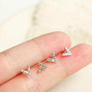 925 Sterling Silver Rhinestone V Lettering Earring