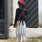 Tie-waist Long-sleeve T-shirt / Midi Layered Skirt