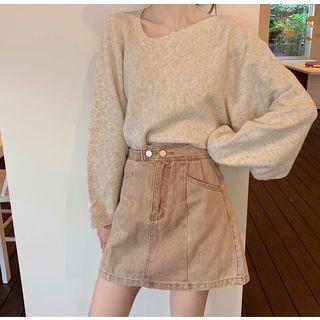 High-waist Mini A-line Denim Skirt