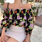 Floral Ruffle Trim Off-shoulder Blouse