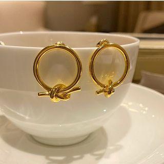 Alloy Knot Hoop Earring 1 Pair - 925 Sterling Silver - Gold - One Size