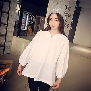 V-neck Lantern Sleeve Blouse