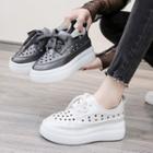Faux Leather Perforated Platform Sneakers
