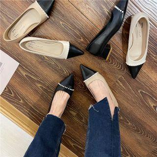 Block Heel Pointed Faux Pearl Pumps