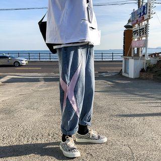 Drawstring Waist Panel Straight-cut Jeans