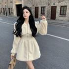Lantern-sleeve Zip-up Fleece Coat