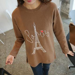 Lettering Eiffel Tower Print T-shirt