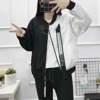 Color Block Zip Bomber Jacket