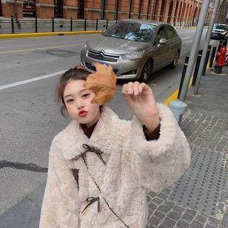 Long-sleeve Furry Bow-accent Jacket