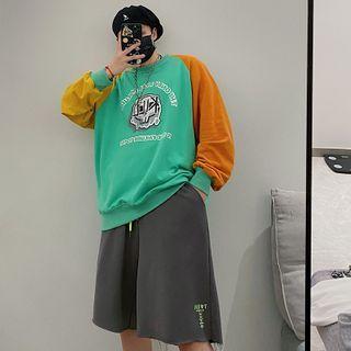 Printed Letter Color-block Oversize Sweatshirt