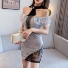 Short-sleeve Cold-shoulder Lace Mini Dress