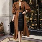 Puff-sleeve Button Trench Coat