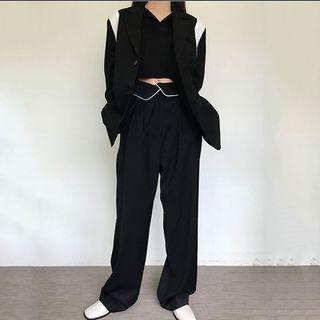 Two-tone Panel Blazer / Loose Fit Dress Pants