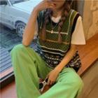 Print Loose-fit Knit Vest Green - One Size