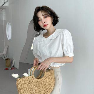 Puff-sleeve Tie-hem Crop Blouse