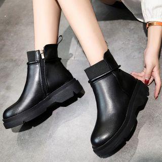 Faux Leather Side Zipper Booties