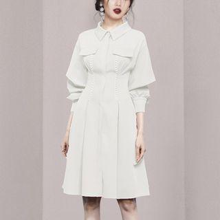 Balloon-sleeve A-line Shirt Dress