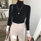 Turtleneck Two-tone Top