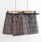 Double-breasted Plaid Mini A-line Skirt