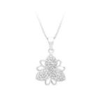 925 Sterling Silver Flower Pendant With White Cubic Zircon And Necklace