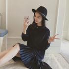 Long-sleeve Pleated Panel Pullover Dress