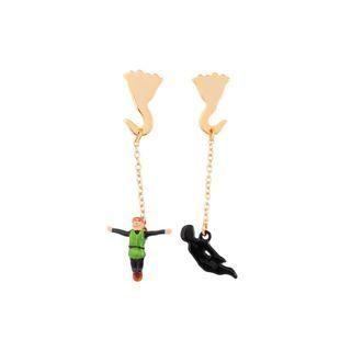 Fashion Creative Plated Gold Enamel Peter Pan Tassel Asymmetric Earrings Golden - One Size