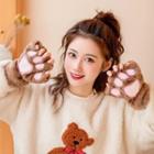Cat Paw Chenille Fingerless Gloves